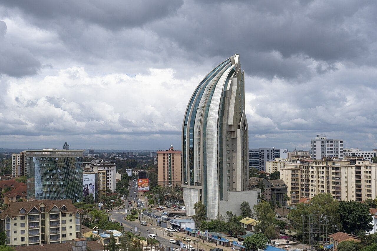 A view across Nairobi’s buildings under a cloudy sky